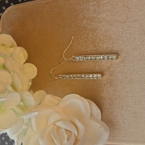 Limited Gold Tone Bar CZ Drop Dangle Earrings NWT